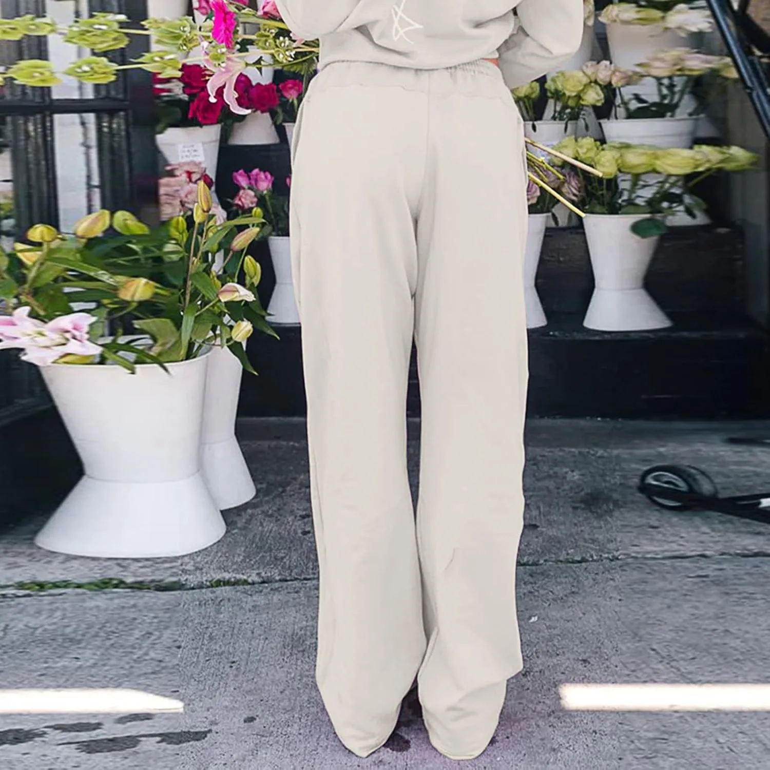 Womens Wide Leg Sweatpants Casual Drawstring High Waisted Workout Track Pants Baggy Lounge Pants with Pockets