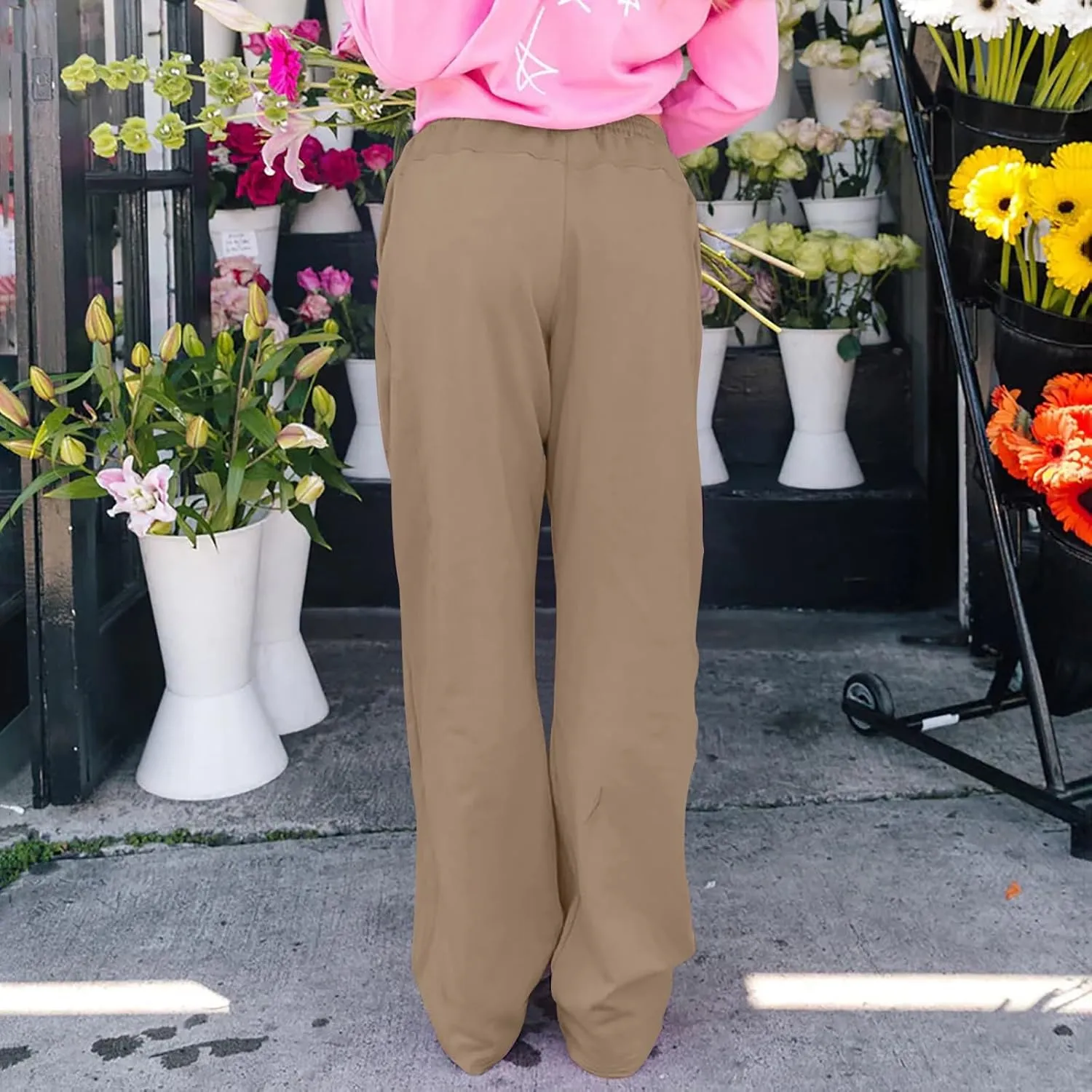 Womens Wide Leg Sweatpants Casual Drawstring High Waisted Workout Track Pants Baggy Lounge Pants with Pockets