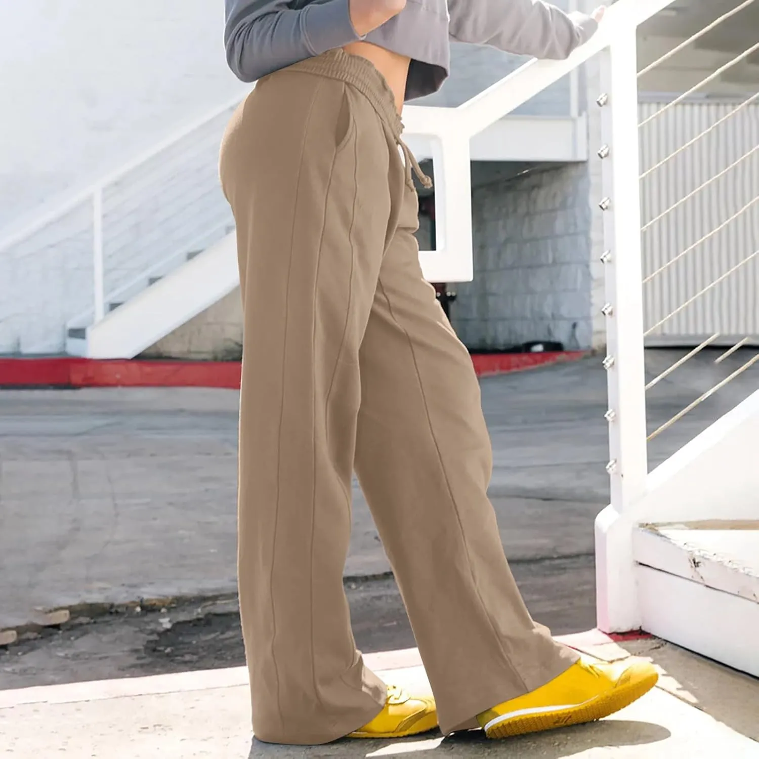 Womens Wide Leg Sweatpants Casual Drawstring High Waisted Workout Track Pants Baggy Lounge Pants with Pockets