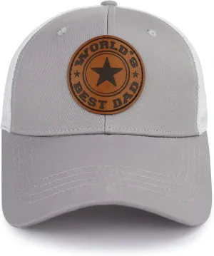 World Best Dad Ever Trucker Hat with Leather Patch, Adjustable Embroidered Washed Cotton Father Day Daddy Baseball Cap