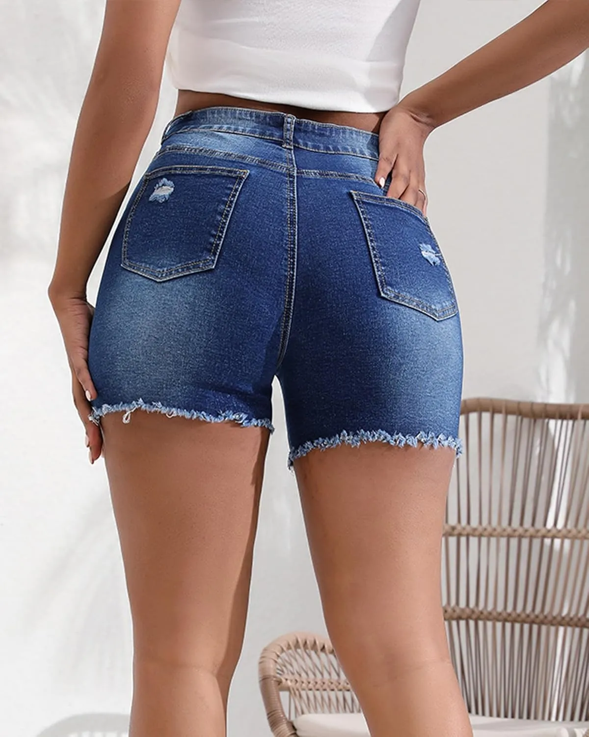 Wowcarbazole Jean Shorts for Women High Waisted Trendy Stretchy Denim Shorts Casual Summer Frayed Hem Hot Shorts 2024