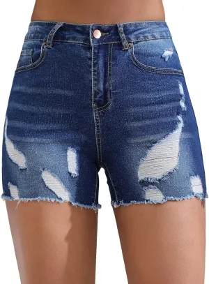Wowcarbazole Jean Shorts for Women High Waisted Trendy Stretchy Denim Shorts Casual Summer Frayed Hem Hot Shorts 2024