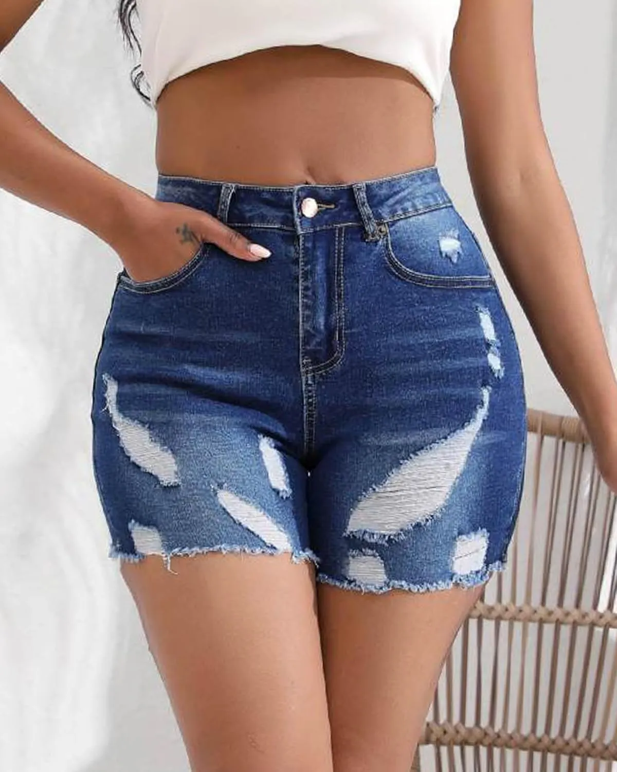 Wowcarbazole Jean Shorts for Women High Waisted Trendy Stretchy Denim Shorts Casual Summer Frayed Hem Hot Shorts 2024