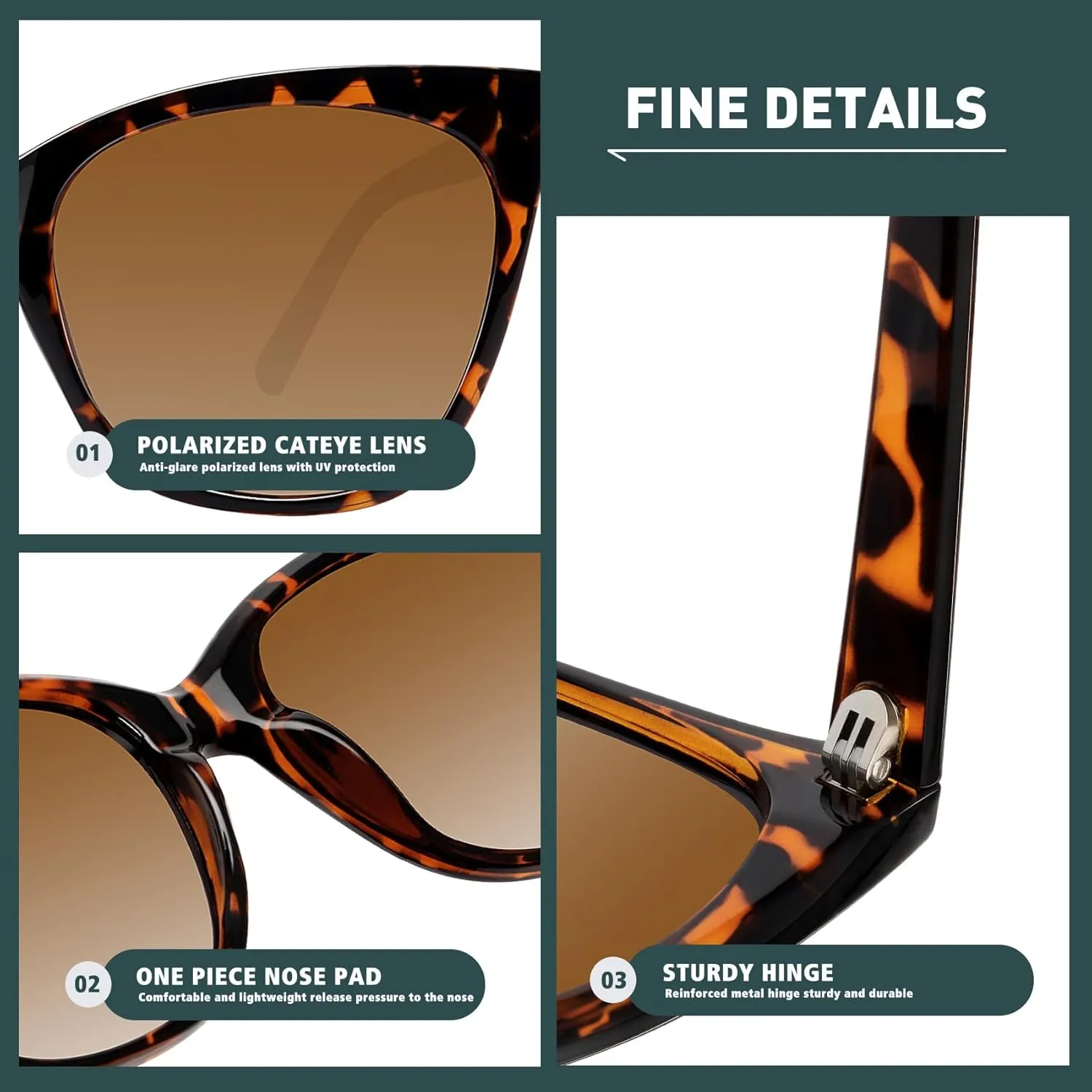 WOWSUN Large Polarized Cat Eye Sunglasses for Women