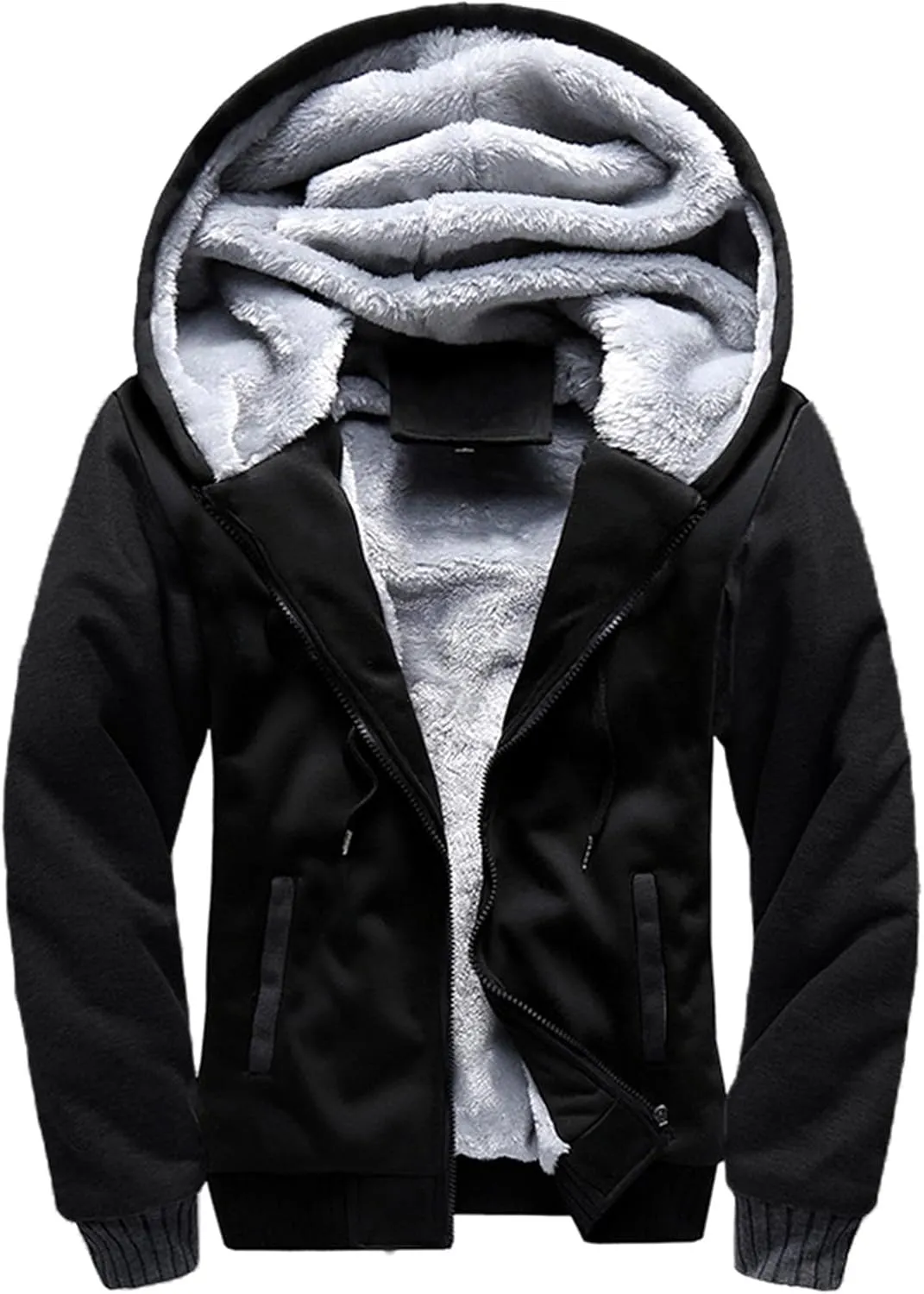 XIAXOGOOL Zipup Hoodie For Men Plus Size Fleece Jacket Heavyweight Sherpa Lined Hooded Sweatshirt Warm Thickened Winter Coat