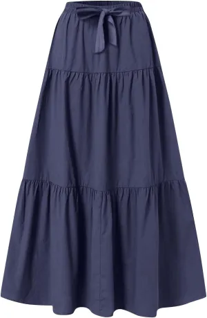 XOWRTE Women's 2025 Bohemian Long Skirts Flowy High Waist A Line Maxi Skirts for Women Summer Pleated Mini Skirts