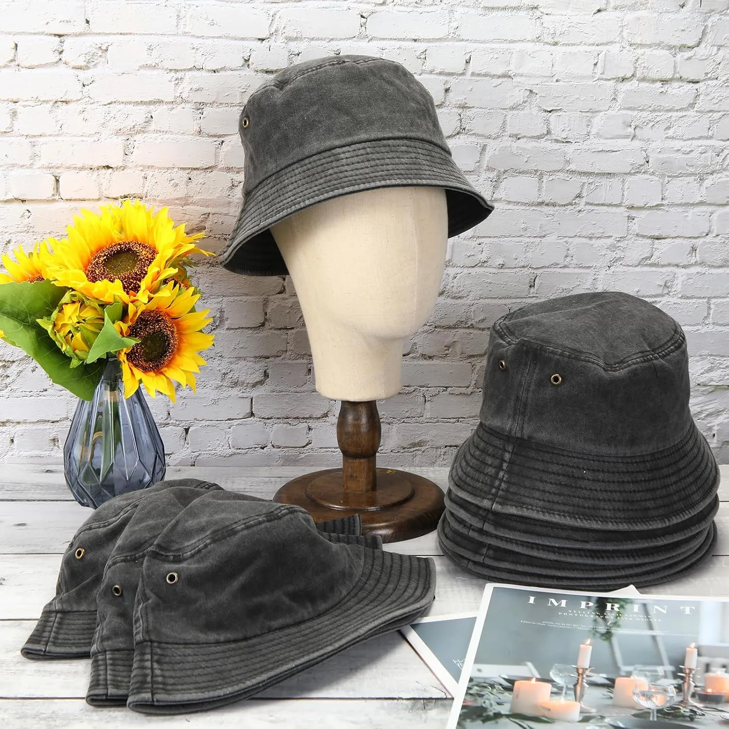 Xtinmee 36 Pcs Washed Cotton Bucket Hats Bulk Packable Unisex Trendy Lightweight Travel Summer Sun Hats for Women Men