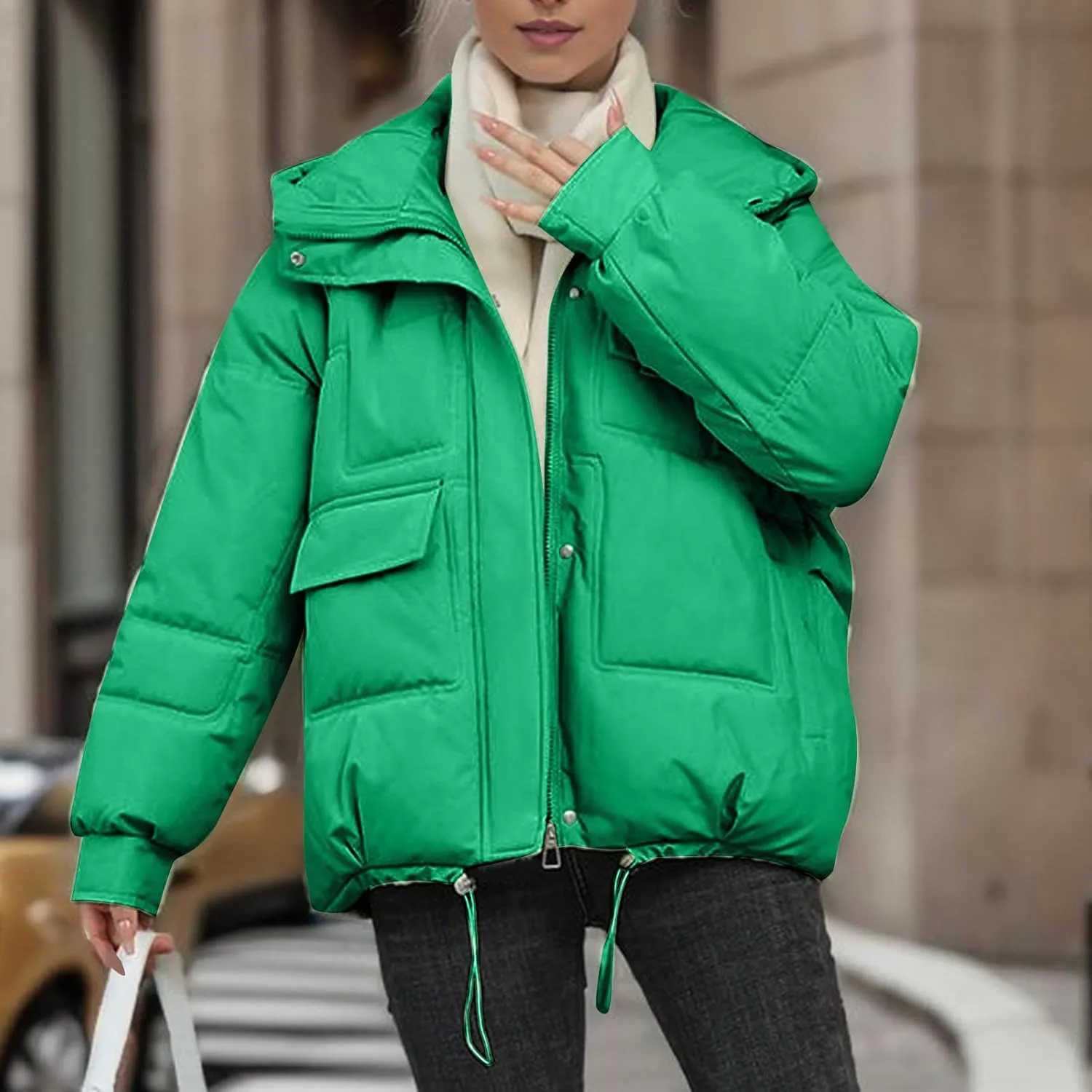 XUNRYAN Puffer Jackets Womens Baggy Winter Warm Down Coat Quilted Lightweight Cropped Jackets Outdoor Overcoat Activewear