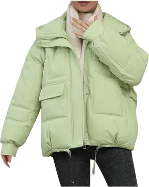 XUNRYAN Puffer Jackets Womens Baggy Winter Warm Down Coat Quilted Lightweight Cropped Jackets Outdoor Overcoat Activewear
