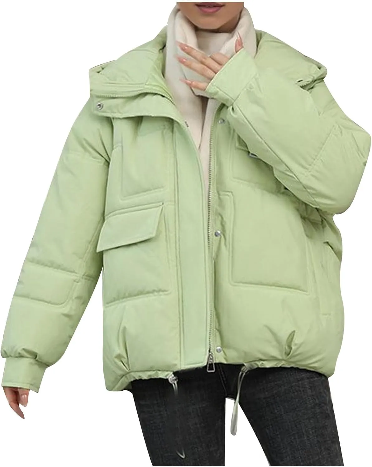 XUNRYAN Puffer Jackets Womens Baggy Winter Warm Down Coat Quilted Lightweight Cropped Jackets Outdoor Overcoat Activewear