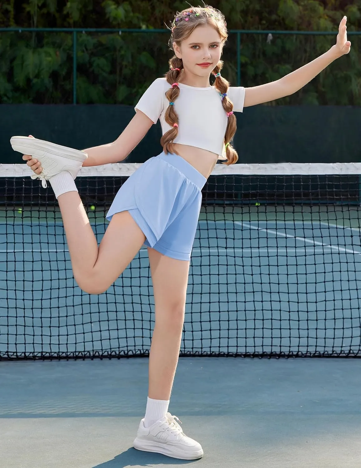 Zaclotre Girls Athletic Shorts with Pockets Crossover Triple Layered 2 in 1 Kids Sport Cheer Workout Running Shorts