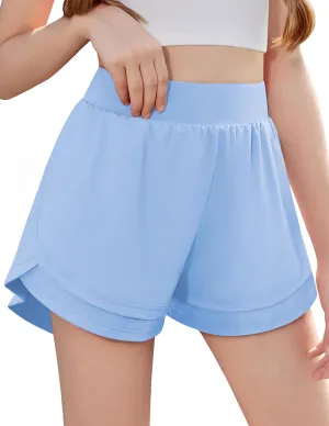 Zaclotre Girls Athletic Shorts with Pockets Crossover Triple Layered 2 in 1 Kids Sport Cheer Workout Running Shorts