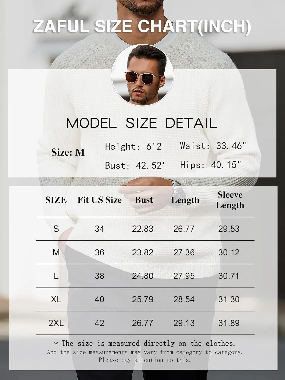 ZAFUL Men's Pullover Sweater Long Sleeve Crewneck Casual Loose Waffle Knitted Sweater