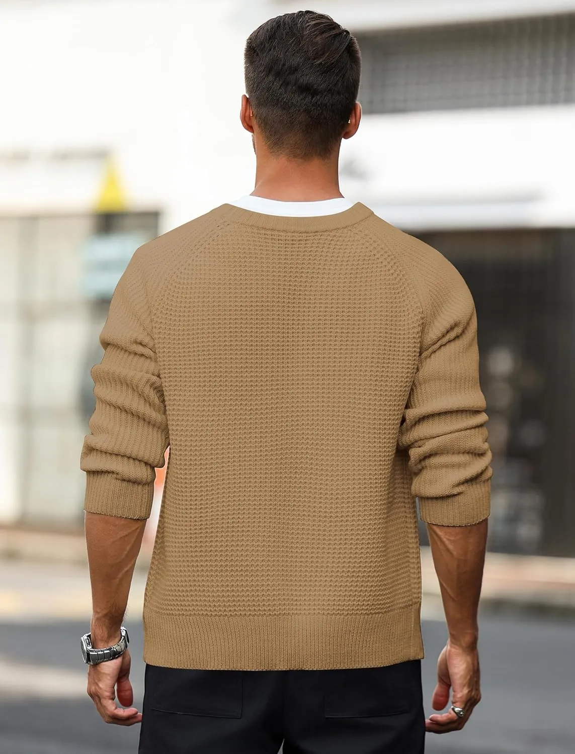 ZAFUL Men's Pullover Sweater Long Sleeve Crewneck Casual Loose Waffle Knitted Sweater