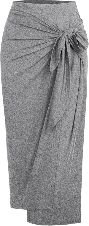 ZAFUL Women's Boho Skirt Asymmetrical Skirts Tied Floral Paisley Printed High Waist Ruched Skirts for Women