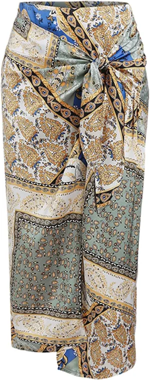 ZAFUL Women's Boho Skirt Asymmetrical Skirts Tied Floral Paisley Printed High Waist Ruched Skirts for Women