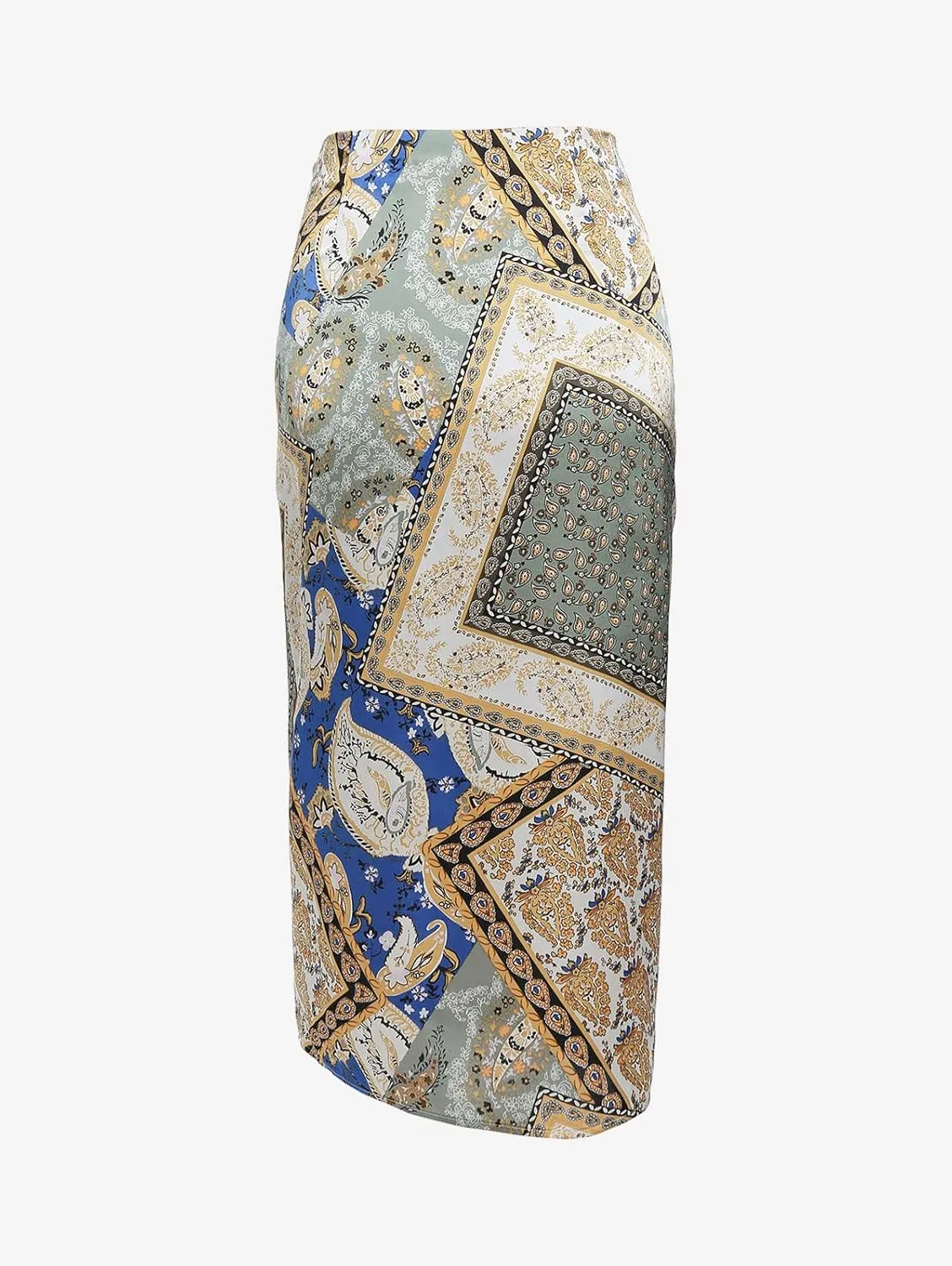 ZAFUL Women's Boho Skirt Asymmetrical Skirts Tied Floral Paisley Printed High Waist Ruched Skirts for Women