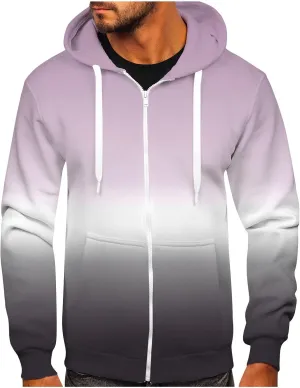 Zip Up Hoodie Men Fashion Casual Zipper Gradient Tie-Dye Print With Hooded Sweatshirt Jacket