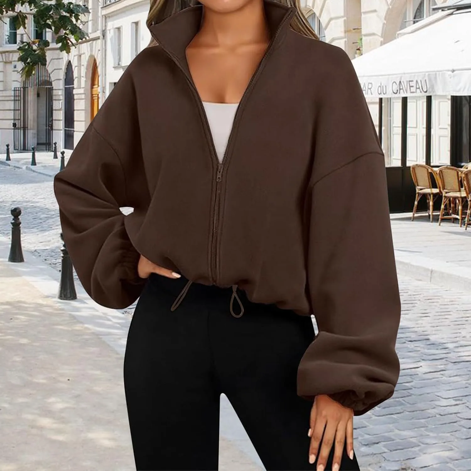 Zip Up Hoodie Women Oversized Sweatshirt Fleece Cropped Jacket Trendy Fleece Jacket Workout Coat Women Jacket
